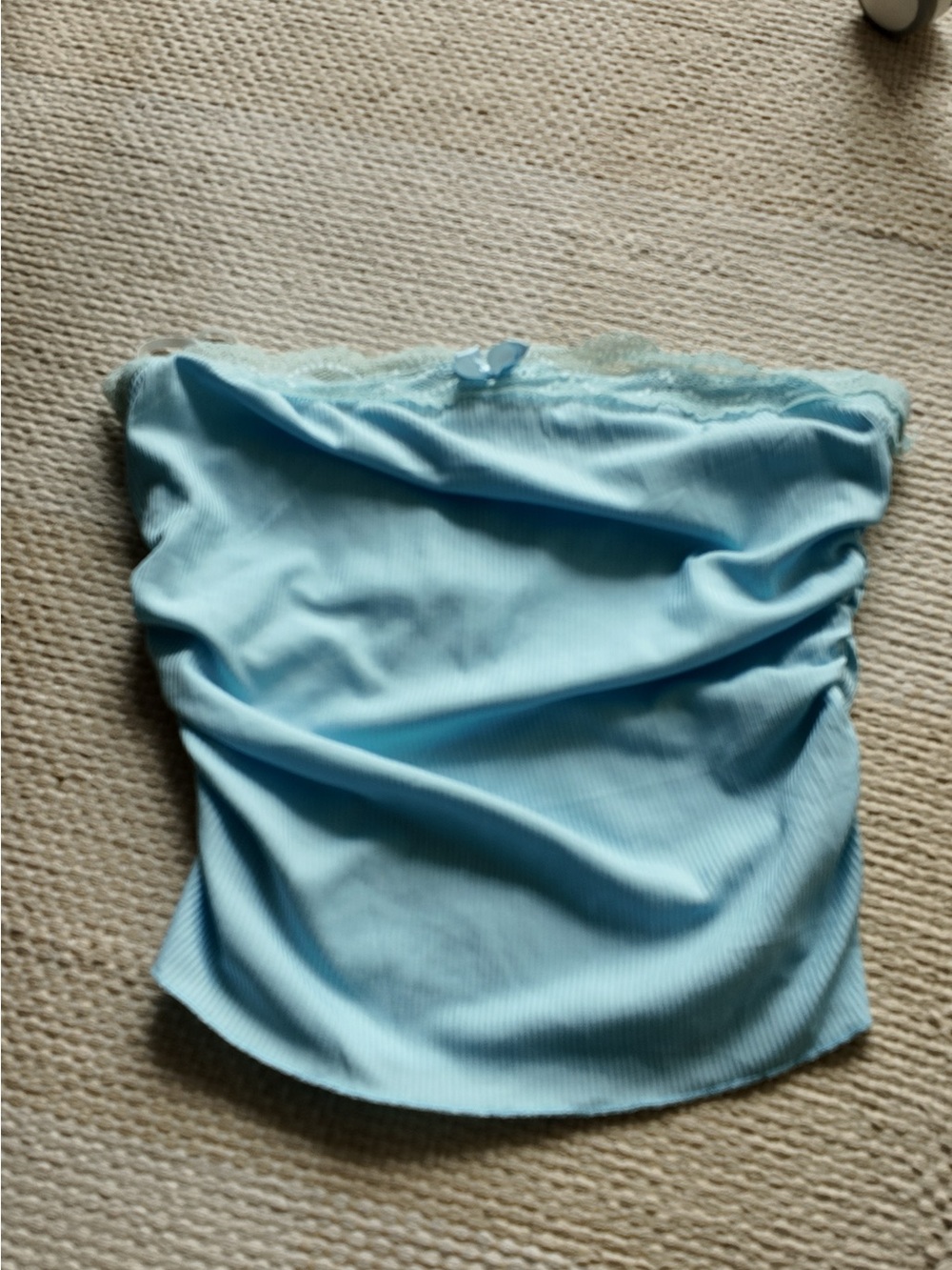 Light Blue Strapless Lace-Trim Tube Top